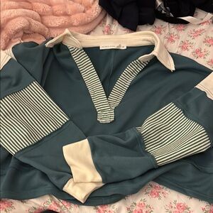 Green and Cream Striped Women's Top